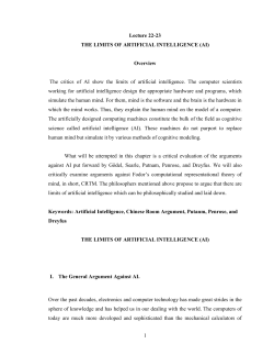 1 Lecture 22-23 THE LIMITS OF ARTIFICIAL INTELLIGENCE (AI