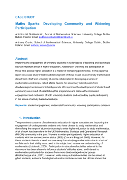 CASE STUDY Maths Sparks: Developing Community and Widening