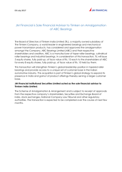 JM Financial is Sole Financial Advisor to Timken on Amalgamation