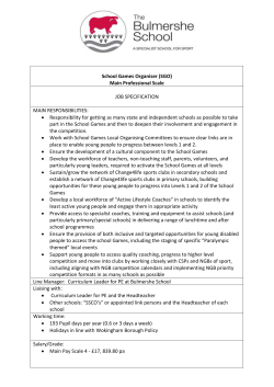School Games Organiser (SGO) Main Professional Scale JOB