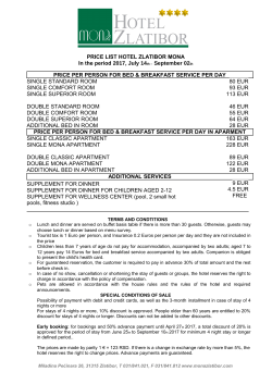 PRICE LIST HOTEL ZLATIBOR MONA In the period 2017, July 14th