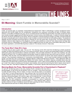 Between the Lines: Eli Manning: Giant Fumble in Memorabilia