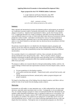Applying Behavioral Economics to International Development Policy