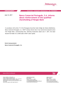 Banco Comercial Portugu&ecirc;s, SA informs about