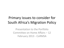 Primary issues to consider for South Africa`s Migration Policy