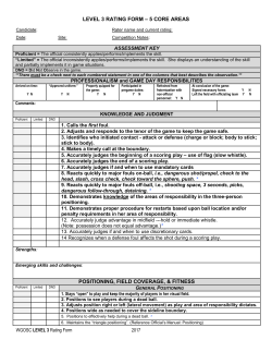 LEVEL 3 RATING FORM &ndash; 5 CORE AREAS POSITIONING, FIELD