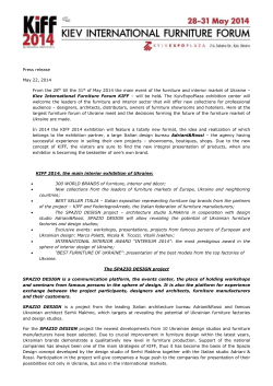 Press release May 22, 2014 From the 28th till the 31st of May 2014