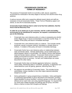 CROSSROADS CENTRE INC. TERMS OF RESIDENCY