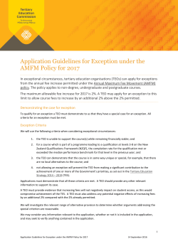 Application Guidelines for Exception under the AMFM Policy for 2017