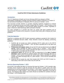 CareFirst ICD-10 Claim Submission Guidelines