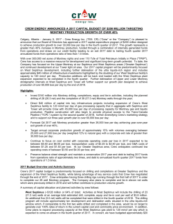 crew energy announces a 2017 capital budget of $200 million