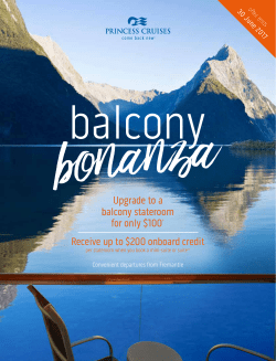 Upgrade to a balcony stateroom for only $100+ Receive up to $200