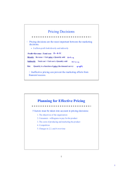 Pricing Decisions Planning for Effective Pricing