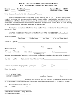APPLICATION FOR LICENSE TO SERVE FERMENTED MALT