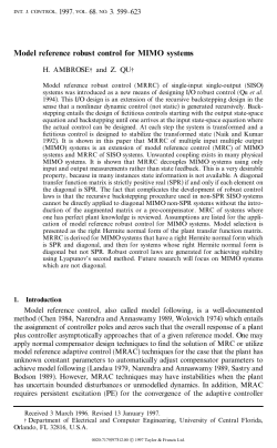 Model reference robust control for MIMO systems