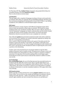 Nadine Fraize - Report on Secondary Immersion