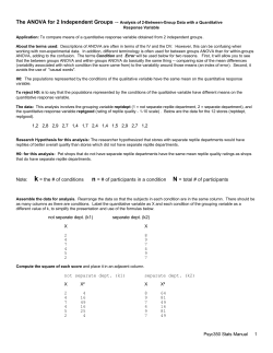 Note: k = the # of conditions n = # of participants in a condition N