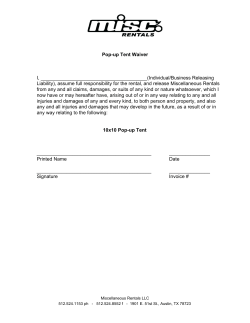Popup Tent Waiver I, (Individual/Business Releasing Liability
