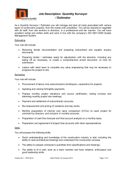 Job Description: Quantity Surveyor / Estimator