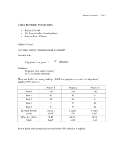 Capital Investment Decision Rules: • Payback Period • Net Present