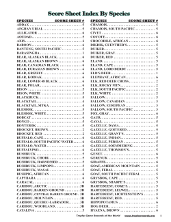 Score Sheet Index By Species - Trophy Game Records of the World