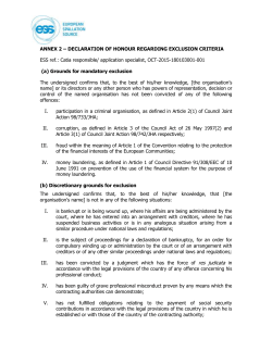 ANNEX 2 &ndash; DECLARATION OF HONOUR REGARDING