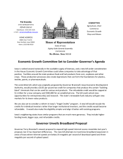 Economic Growth Committee Set to Consider Governor`s Agenda