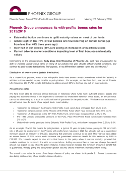 Phoenix Group announces its with-profits bonus rates for 2015/2016