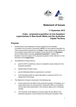Coles - proposed acquisition of 9 Supabarn