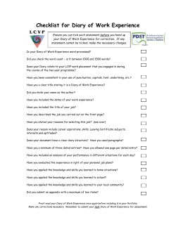 Checklist for Diary of Work Placement