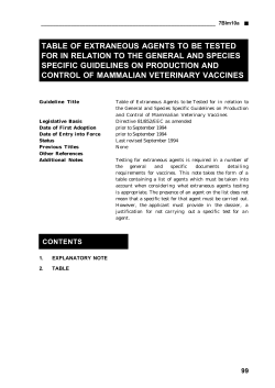 table of extraneous agents to be tested for in relation to the general