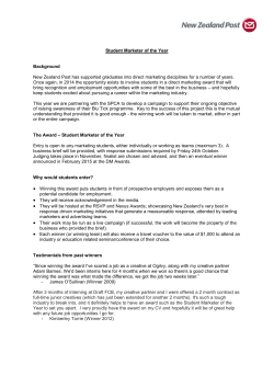 Student Marketer of the Year Background New Zealand Post has