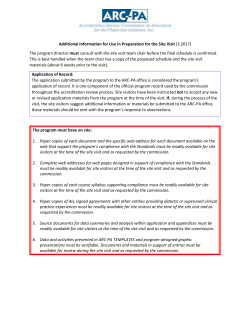 Additional Information for Use in Preparation for the Site Visit