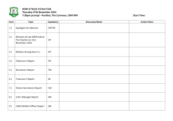 AGM of Stock Cricket Club Thursday 27th November 2014 7:30pm