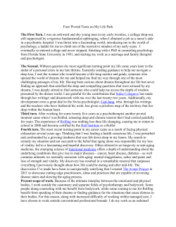 Four Pivotal Turns on My Life Path The First Turn. I was