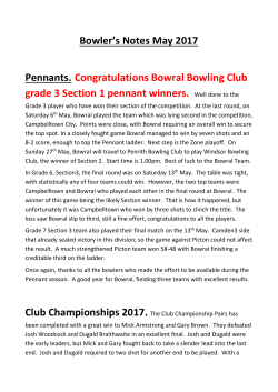 Bowler`s Notes May 2017 Pennants
