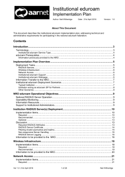 Institutional eduroam Implementation Plan