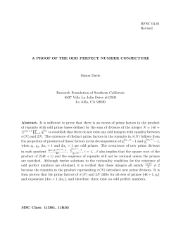RFSC 04-01 Revised A PROOF OF THE ODD PERFECT NUMBER