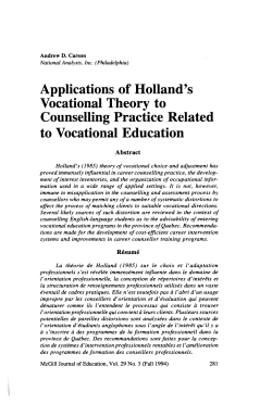 Applications of Holland`s Vocational Theory to Counselling Practice
