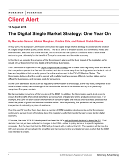 The Digital Single Market Strategy: One Year On