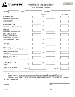 Absence Report Use ONE form per pay period PERSONAL DAY