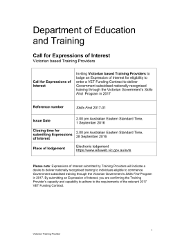 2017 Call for Expression of Interest 2017-01 (Victorian