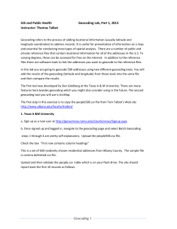 GIS and Public Health Geocoding Lab, Part 1, 2013 Instructor