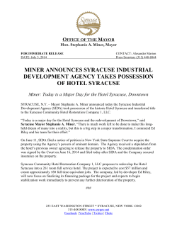 MINER ANNOUNCES SYRACUSE INDUSTRIAL DEVELOPMENT