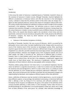 Topic 3. Introduction In this essay, the notion of tolerance is explored
