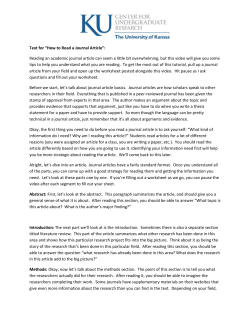 Text for &ldquo;How to Read a Journal Article&rdquo;: Reading an academic