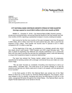 City National Bank Continues Growth Streak in Third Quarter 2016.