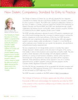 New Dietetic Competency Standard for Entry to Practice