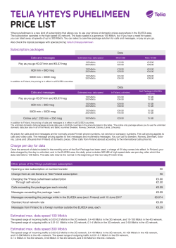TELIA YHTEYS PUHELIMEEN PRICE LIST