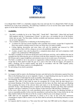 CONDITIONS OF LET Cove Burgh Hall (&ldquo;CBH&rdquo;) is a charitable